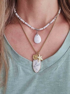 Collier ras du cou en turquoise véritable pour femme, bijoux cadeau, pierre naturelle bleue, perles, breloque poisson en céramique, plaqué argent/or, étanche - Product Image 3