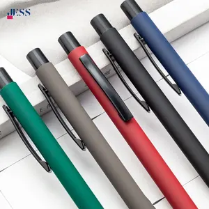 Ready To Ship Colorful Rubber Coated Push Button Metal Ball Point Pen With Custom Logo Printed