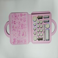 Boîte vide de maquillage pour enfants, style livre en papier rose, avec logo personnalisé, poignée de transport, pour cadeaux de fête pour filles