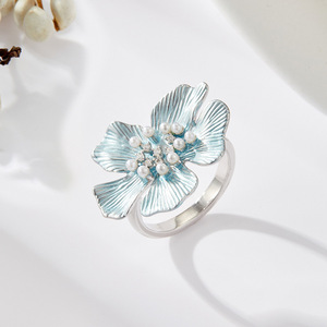Blue Flower Open <b>Ring</b> <b>Adjustable</b> Index Finger <b>Ring</b> Pave Setting Party Jewelry - Product Image 4