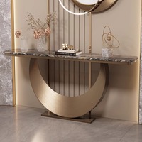 Table d'entrée moderne italienne simple, meuble de couloir de luxe léger en pierre avec acier inoxydable pour la maison ou le bureau