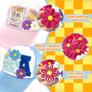 Venta caliente 3D bordado Margarita flor parches coloridos hierro-en accesorios de ropa tejido Chenille tela PVC PU insignias - Product Image 5