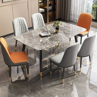 Ensemble Table à Manger Moderne et Élégante en Marbre, Pierre, Métal, de Luxe pour Restaurant, Cuisine, Hôtel, Mobilier Décoratif Abordable