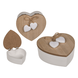 White <b>heart</b> shaped <b>wooden</b> box with <b>wooden</b> - Product Image 1