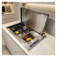 Évier de nettoyage ultrasonique double bac en acier inoxydable 304 robuste pour usage commercial, évier intelligent pour cuisine