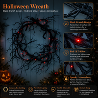 Guirlande d'Halloween noire avec branches LED rouges en plastique pour porte, mur, fenêtre, arbre, décoration hantée, taille personnalisée, fournisseur en gros