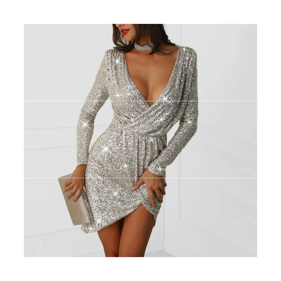 Luxury Prom Dress Club Evening Cocktail Sexy Fashion Sequin Dresses Long Sleeve Short Party Dress