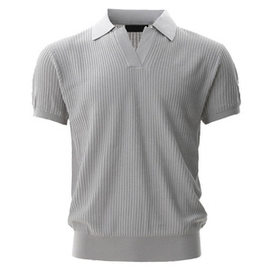 Polo a maniche corte in maglia da uomo per l'estate, T-shirt casual a tinta unita da uomo, Top Polo - Product Image 2