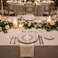 Service de table en céramique rouge à motifs floraux, prêt à l'emploi, collection de vaisselle pour la maison et la cuisine, assiettes décoratives classiques, ensemble tasse et soucoupe