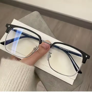 Lunettes Semi-Cerclées <span class=keywords><strong>Mode</strong></span> Homme, Lunettes de Myopie Anti-Lumière Bleue à Verres Plats - Product Image 5