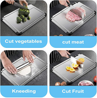 Planche à découper en acier inoxydable SS304 avec zone de broyage d'ail, rainure pour jus et protections d'angle antidérapantes – Ensemble d'ustensiles de cuisine pour la préparation des légumes