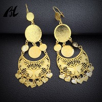 Boucles d'oreilles pendantes à pampilles plaquées or, style vintage, avec pièce de monnaie ancienne, bijoux Jhumkha pour femmes arabes, accessoire de mode