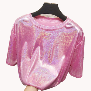 Camiseta Ajustada para Mujer, Diseño Brillante y Reflectante, Manga Corta, Traje de Alto Rendimiento, Top Brillante para Baile - Product Image 1