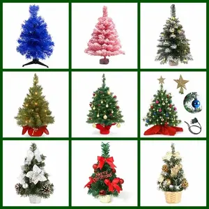 Venta al por mayor verde de lujo colgado PE árbol verde de altura múltiple árboles de Navidad artificiales con decoración de bolas de Navidad