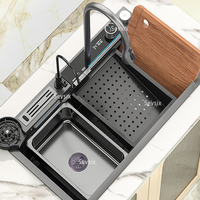 Tiktok populaire grand évier multifonction à fente unique anti-rayures LED affichage numérique cascade évier de cuisine avec lave-gobelet