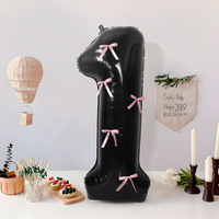 Ballons Chiffres Noirs en Film d'Aluminium de 32 Pouces avec Rubans pour Décoration d'Anniversaire et Fêtes