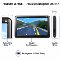 GPS para Auto con Pantalla Táctil de 7 Pulgadas, Windows CE, TV Digital 1Seg, Mapas Mundiales, Reproductor Multimedia, Bluetooth, FM, Batería de 1050mAh