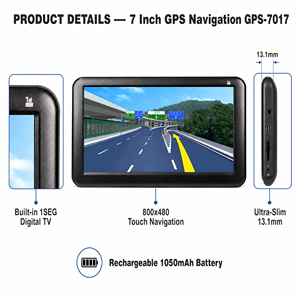 Écran tactile de navigation GPS <span class=keywords><strong>pour</strong></span> voiture Windows CE de 7 pouces, <span class=keywords><strong>TV</strong></span> numérique 1Seg, cartes mondiales, lecteur multimédia, <span class=keywords><strong>Bluetooth</strong></span>, FM, batterie 1050mAh - Product Image 2