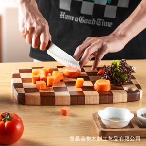 Creative Checkerboard Solid <b>Wood</b> Cutting Board 33x23x2.5cm Rubberwood Walnut Spliced Rectangle Chopping <b>Block</b> - Product Image 3