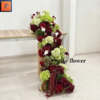 ZIKE Chemin de table floral personnalisé vert bordeaux pour mariage, arrangement artificiel d'hortensias et de lys pour centre de table de mariage