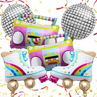Chaussures de patinage rétro Hawin à thème disco des années 80, ballons en feuille d'hélium radio imprimés UV, ballons métalliques écologiques pour fête d'anniversaire
