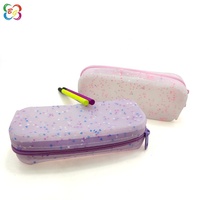 Étui à crayons en silicone transparent personnalisé, mignon, pour enfants, avec paillettes, 180x70x50mm, fermeture éclair, logo personnalisé