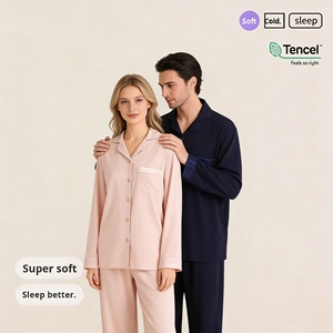 Pijamas de Algodón Modal Lenzing para Parejas, Primavera, Verano, Otoño, Conjunto de Manga Larga y Pantalón Largo, Solapa de Satén, Suaves y Cómodos para el Hogar - Product Image 2
