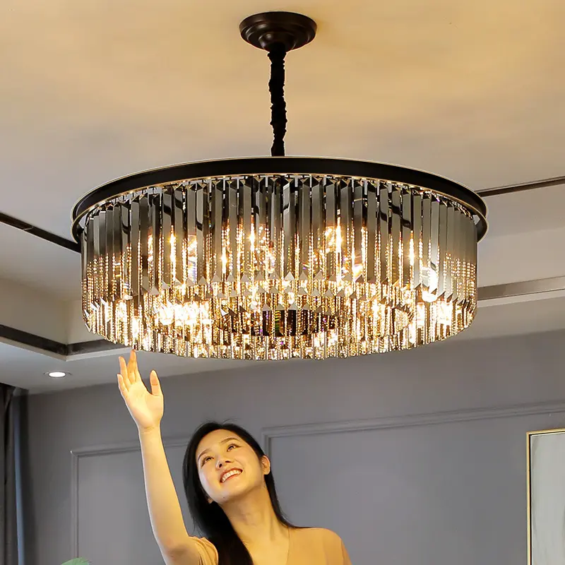 Lustre de cristal luxuoso moderno, luminária de teto LED K9, lâmpada decorativa de cristal, lustre de vidro
