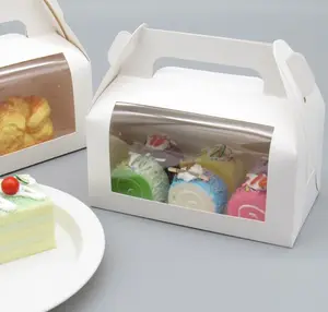 Caixas de cobertura de papel branco, recipientes de cupcake, doces, biscoitos, sobremesa, caixas com alça e janela de exibição