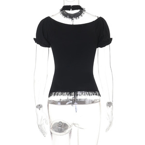 Gothic Lace Trim Puff Sleeve Blouse <strong>Women</strong> Outfits Embellished Square Neck Shirt Bandage Lace up <strong>Halloween</strong> <strong>Top</strong> - Product Image 5