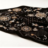 Tissu A1002 en velours noir vintage à motifs floraux, perles et sequins tricolores pour robes de soirée et cheongsams