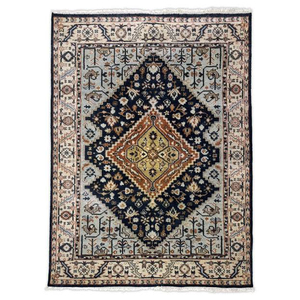 Tapis rectangulaire en laine et polyester noué à la main avec dos antidérapant pour salon - Product Image 3
