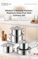 Ensemble de 5 casseroles universelles coréennes en acier inoxydable 201 épaissi, à double fond, pour cuisinière, avec marmite à soupe et ustensiles de cuisson pour friture, pour le marché international