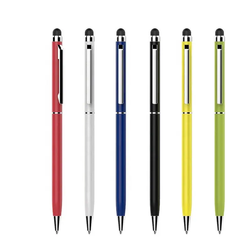 premium multi colors metal stylus slim soft touch screen head rotating ballpoint pen with custom logo for school office hotel