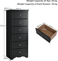 Tiroirs de coffre en bois à 6 tiroirs Grand placard de rangement étroit pour chambre à coucher Salon Placard Couloir-Armoire noire