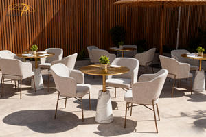 Mesa de Centro Moderna con Base de Mármol, Mesas de Restaurante y Cafetería, Mesa Auxiliar Redonda Pequeña con Superficie de Metal Dorado - Product Image 6