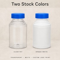 Bouteille de complément alimentaire en PET de 250 ml avec bouchon à pression et à rotation, conteneur vide en plastique pour capsules de vitamines, logo personnalisé, vente en gros