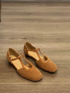2026 Summer New Retro Woven Women Roman Sandals Hollow Mary Jane <b>Block</b> Heel Closed Toe slip on Shoes for Outdoor Daily Wear - Product Image 2