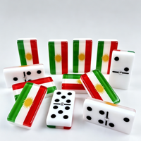 Tuiles de dominos en acrylique polies, couleur personnalisée, avec gravure laser de motif de drapeau personnalisé, double six pour jeu de société