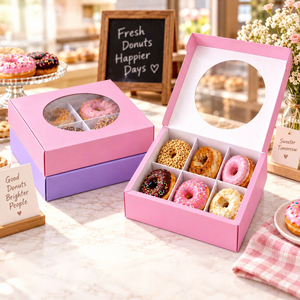Caja de Cartón Corrugado de Lujo Personalizada, Resistente al Aceite, Portátil, para Llevar Galletas y Donuts, Reciclable, con Separador de Tarjetas, Directo de Fábrica FX - Product Image 3