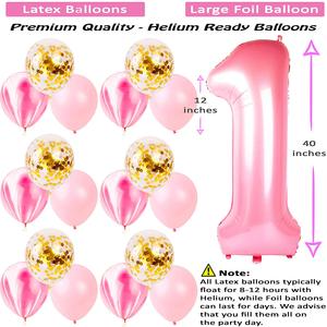 Decorazioni per il Primo <span class=keywords><strong>Compleanno</strong></span> della Principessa, Topper per Torta 'Uno', Kit Palloncini Rosa e Oro per Festa di <span class=keywords><strong>Compleanno</strong></span> a Tema Castello Reale con Corona e Fiori - Product Image 2