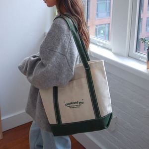 Custom Logo 16Oz Organic Recyclable Cotton <b>Tote</b> Embroidery Canvas <b>Bag</b> With Inner and External Pocket - Product Image 2