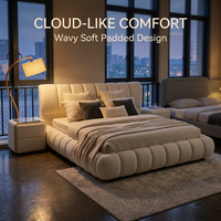Lit double en cuir véritable de style italien, cadre en bois moderne et simple, 1,8 m/1,5 m, rembourrage doux, luxe léger, lit de maître haut de gamme