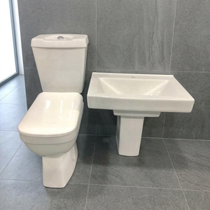 WC à double chasse en deux parties avec lavabo demi-pied en céramique, ensemble sanitaire pour salle de bain - Product Image 4