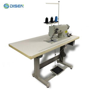 Machine à coudre industrielle automatique à double aiguille haute vitesse en acier inoxydable, programmable, à table plate, avec poche à huile et triple alimentation - Product Image 1