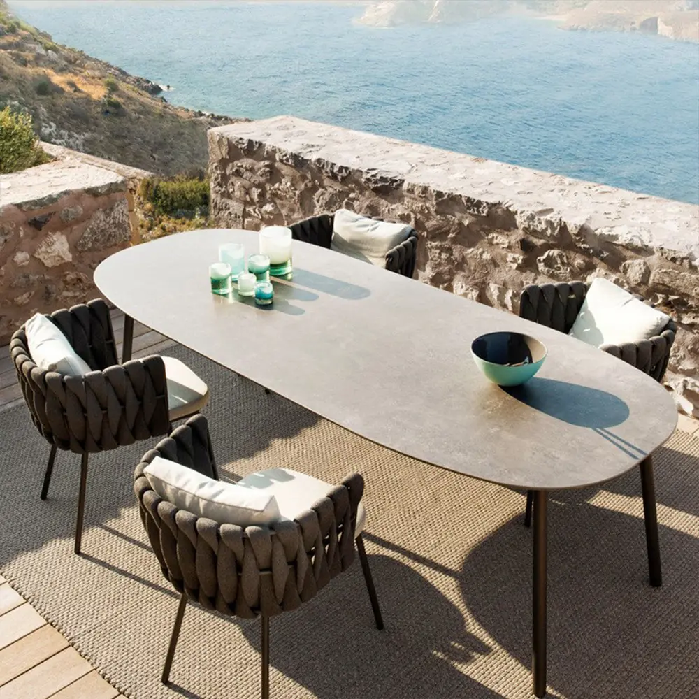 Sillas de ratán nórdicas para restaurante, juego de mesa de comedor al aire libre de lujo con 4 sillas