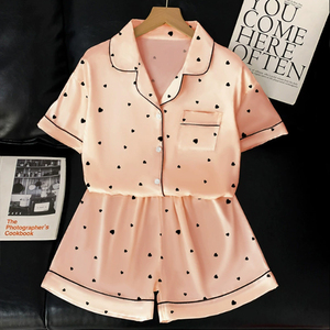 Ensemble de pyjamas en satin <span class=keywords><strong>Sweet</strong></span> Love Summer, taille élastique, manches courtes, confortable, respirant, vêtements de maison doux et relaxants, vente en gros - Product Image 3