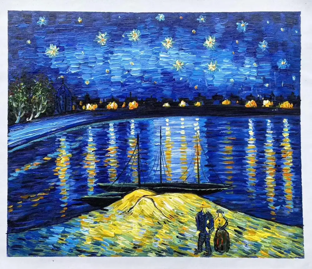 Van Gogh ภาพวาดสีน้ำมันผลิตซ้ำ,กรอบรูปทำมือศิลปะบนผนังขนาด50X60ซม.