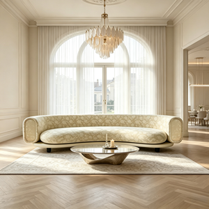Elegante Divano Curvo a Tre Posti in Tessuto Floreale, Moderno Divano ad Arco per Appartamenti, Ville, Soggiorni, Hall di Hotel, Arredamento Morbido - Product Image 1