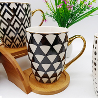 Tasse de café en céramique, motifs géométriques, du corps blanc et noir, décalcomanie, poignée dorée, Style moderne, pour café, 280Ml, 1 pièce